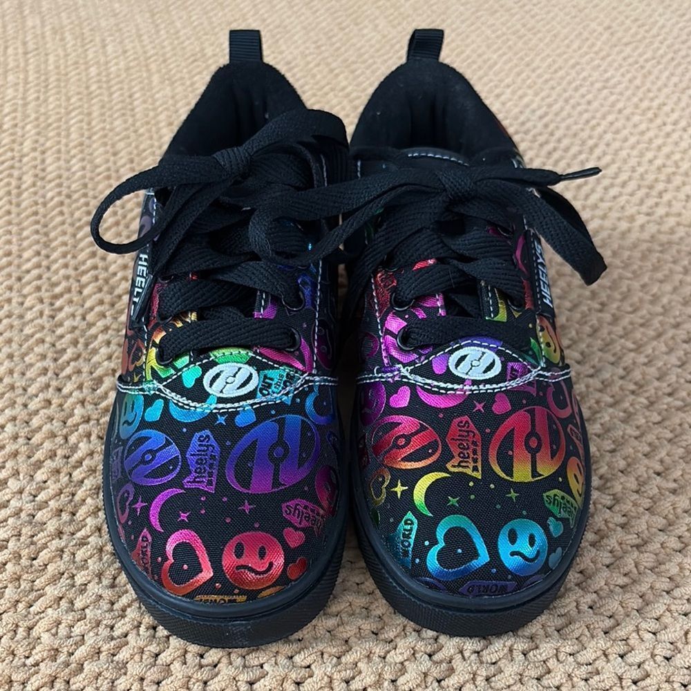 NWOB Heelys Black Sneakers with Vibrant Design Youth Size 2, Brand New!